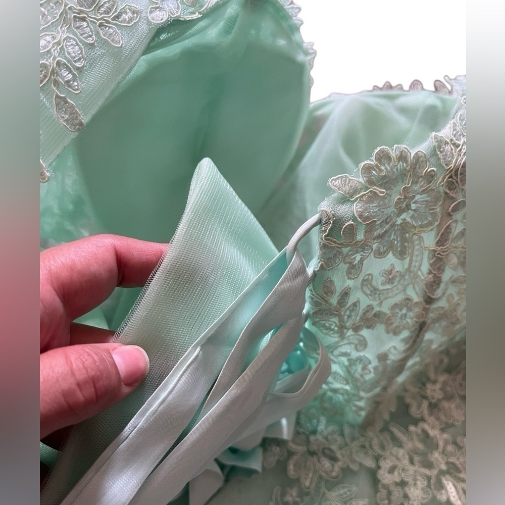 Lace Short Glitter Tulle Cold Shoulder Formal Prom Dress Size 10 Light Green.NWT - Picture 4 of 10